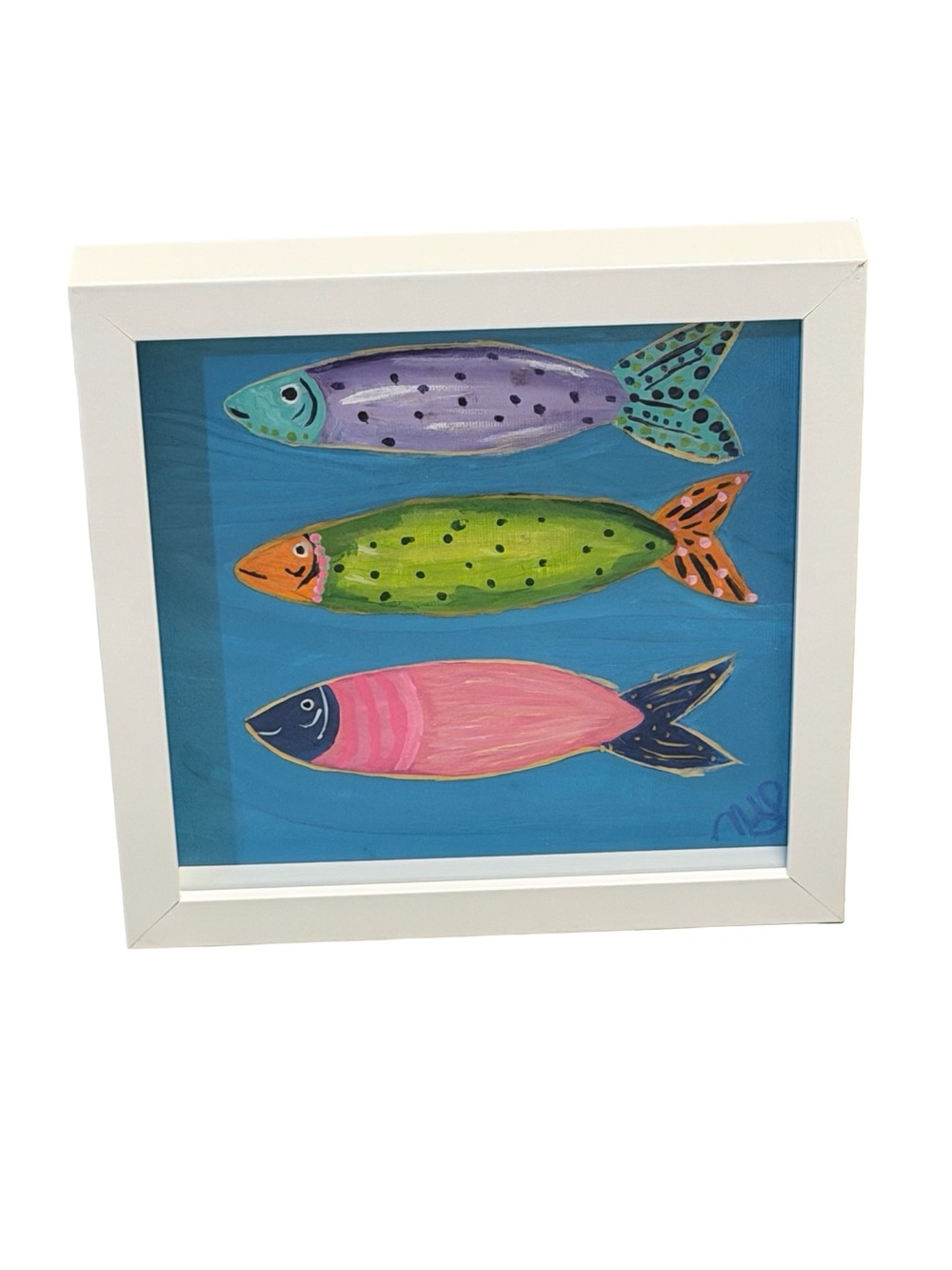 Handmade Sardine Fish Framed Coastal Wall Art 8x8 Ocean Decor